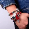 Strand 4 unids/set pulseras bohemias Charm Beads Wrap brazaletes para mujeres Boho flor hoja borla brazalete multicapa