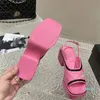 7.5cm orta yüksek topuklu sandal birbirine kilitleme kama pompaları gözetleme parmağı blok topuk slingback ayak bileği kayış tokası slaytlar kalın alt katır parti elbise ayakkabıları