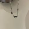 Choker Punk Goth Bead Pearl Double Layer Korean Style Necklace Clavicle Chain Women Heart Pendant