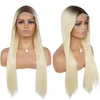 613 Ombre Blonde Perücke Synthetische Wurzeln Braune Gerade Perücken für Frauen Perücke Leimlose Ombre Braune Perücken Hitzebeständige Faser Cosplay