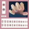 Kunstnagels 24pcsbox Nepnagels Druk op Kort Herbruikbaar met Designs Set Frans Kunstmatig Roze kawaii Valse Tipsy Stick-on Nails Tips Art 230808