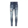 Designer Stack Jeans jeans européen pourpre Jean Men broderie courteuse Ripped for Trend Brand Vintage Pant Mens Fold Slim Skinny Fashion627
