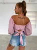 Women's T Shirts 2023 Spring And Autumn Spicy Girl Sexy V-neck Low-cut Pink Pullover Street Hipster Backless Long-sleeved Top Woman