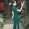 Vêtements ethniques Yourqipao 2023 été doux élégant vert Floral Cheongsam amélioré à manches courtes Qipao Style chinois robe de soirée pour