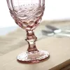 Taças de vinho Szhome 10 onças Taça de vidro colorido com haste 300 ml Vintage padrão em relevo Romântico Drinkware para festa de casamento i0809