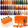 26pcs Soak Off UV LED Gel Nail Polish Kit With 21pcs Red Green Orange Color Changing Cat Eye Effect Gel Polish & Base Glossy Matte Top Coat Blooming Gel Dotting