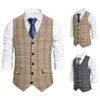 Coletes Masculinos Vintage Xadrez Terno Único Seios Colete Marca Slim Fit Colete Sem Mangas Colete Masculino Colete Formal de Negócios Gilet Homme 230808