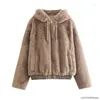 Damski futra zamek błyskawiczny 2023 Moda sztuczny płaszcz z kapturem Vintage Długie rękawie żeńska odzież wierzchnia elegancka