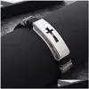 Charm Bracelets Stainless Steel Cross Sign Bracelet For Mens Women Black Sile Wrap Bangle Titanium Fashion Sport Jewelry Gift Drop Del Dhwff
