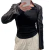 Jaqueta de couro feminina 2023 outono preto elegante slim corte top feminino