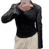 Women's Leather Jacket Women 2023 Autumn Black Elegant Slim Crop Top Ladies