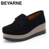 Sapatos sociais BEYARNEAutumn Feminino Sapatos plataforma couro camurça pelúcia tênis chaussure mulher mocassim franja franja sapatos femininos E027 J230808