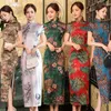 Etniska kläder 2023 7 Färger Sommar Silk Cheongsam Kort ärm Vintage Dress Plus Size Slim Party Wedding Costumes Floral Qipao M TO 4XL