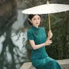 Vêtements ethniques Yourqipao 2023 été doux élégant vert Floral Cheongsam amélioré à manches courtes Qipao Style chinois robe de soirée pour