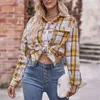 Vestuário feminino blusas de outono e moda casual de estilo de inverno de camisa xadrez solta