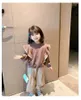 의류 세트 겨울 아기 ​​소녀 평범한 주름 장식 플로우 스트링 플로우 셔츠 스웨트 팬 스웨트 팬 트랙 슈트 어린이 복장 조깅 2-8 년