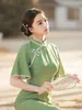 Vestuário étnico Tradicional Sexy Gola Mandarim Qipao Verde Moderno Cheongsam 2023 Vestidos Chineses Melhorados para Mulheres Elegantes