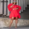 Abiti sexy urbani CM.YAYA Moda donna pieghettata mezza manica a lanterna O-collo grembiule dritto vestito da babydoll Abiti estivi vintage Vestidos 230809