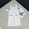 Basic & Casual Dresses Designer 23 PRE Autumn New Academy Style Elegant and Contrast Color Panel Bubble Sleeve Polo Neck Dress PP1M