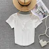 여자 T 셔츠 여성 세련된 오프 크롭 오프 탑 슬림 기본 섹시한 한국 패션 O- 넥 짧은 슬리브 티셔츠 여름