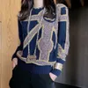 Italiensk tröja designer hög version liten doft trend höst och vinter ny stickkläder stor jacquard långärmad rund nacke pullover topp kvinna