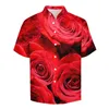 Chemises décontractées pour hommes Red Rose Print Blouses Homme Élégant Floral Hawaiian Manches Courtes Imprimé Streetwear Surdimensionné Chemise De Vacances Cadeau