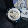 Sportsbil Mens Titta på rostfritt stål Luxury Wristwatch Swiss Automatic Mechanical 28800 VPH 46mm Skeleton Openworked Watches Sapphire Waterproof