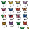 Drinking Straws Butterfly Pattern Soft Sile St Toppers Pvc Accessories Charms Reusable Splash Proof Dust Plug Decorative 8Mm In Tumbler Cup