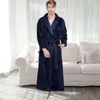 Men's Sleepwear Men Winter Extra Long Knitted Waffle Flannel Coral Flce Bathrobe Male Full Slve Kimono Bath Robe Women Warm Dressing Gown