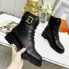 Women's outdoor shoes luxury designer booties Full Grain Leather low heel Ankle Boots Calf buckle leather lace-up rounded toe combat boots size 35-41 With Box