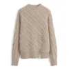 Kvinnors tröjor stickade tröja Kvinnor Långärges Pullover Löst vridning förtjockande damer Top Solid Color Round Neck Pull Oversize Femme