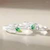 Cluster Rings Fresh Couple Men Women Wedding Finger Accessories Creative Crystal Green Leaf Open Ring For Lover Valentine's Day Gift