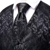 Męskie kamizelki hi-tie designer jacquard jedwabne męskie kamizelki bez rękawów kurtka w talii czysty czarny kwiecisty krawat krawat hanky mankiety ustawione dla mężczyzn 230808
