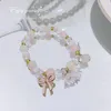 Charm Bracelets Versão Coreana De Retro Gradiente Colorido Cristal Fresco Mori Doce Sino Orquídea Pulseira Feminina Simples Bonita Contas de Flores