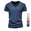 T-shirt da uomo Camicia estiva in cotone elasticizzato da uomo Casual Soft Top da fitness T-shirt a maniche corte con scollo a V