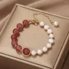 Braccialetti con ciondoli Braccialetto di perle fresche in pietra di quarzo rosa classico per donna Gioielli di lusso per regalo di anniversario di collegamento fortunato squisito