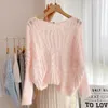 Women's Sweaters Soft And Gentle Mohair Sweater Loose Pullover Batwing-Sleeve Short Spring Autumn Irregular Hollow Top Pull