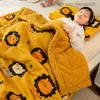 かわいい動物のプリントスローを投げる毛布両面濃厚な暖かい子供用毛布柔らかくてふわふわした冬の毛布漫画ライオンZ230809