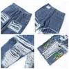Męskie dżinsy vintage haft ładunek mikro flare krawędź postrzępiona patchworka plisowana szeroka hopka dżinsowa zniszczone sprośne dżinsowe spodnie dżinsowe