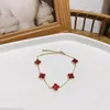 clover bracelet New bracelet Red and white double faced Four-leaf clover shell chain personality Versatile simple student hand jewelry