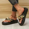 Gai gai gai plus size chinelos de espinha de peixe mulheres plana sapatos de praia verão vintage plataforma de corrente de metal das mulheres flip-flops sandálias 230809