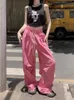 Pantalons pour femmes s Deeptown Y2K Pantalon Parachute Rose Surdimensionné Style Coréen Pantalon De Survêtement Hip Hop À Séchage Rapide Cordon Large Jambe Pantalon De Jogging 230808