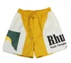 Rhude Mens Atlético Malha Curto Homens Mulheres de Alta Qualidade Clássico Praia Moda Designer Casual Rua Hip Hop Shorts Azul Verde e Vermelho Tamanho S-XL