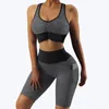 Aktif Setler Kadınlar Izgara Desenli Güzellik Back Sports Sütyen Yüksek Bel Yoga Pantolon Fitness Set Takım Kıyafet Üst Gym Giyim Kadın