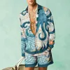 Tute da uomo Camicia con stampa tartaruga Set in due pezzi Hawaii Camicie a maniche lunghe ad asciugatura rapida Beach Casual Outdoor Fashion Tops