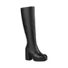 Bottes Fermeture Éclair Latérale Bout Carré Talon Super Épais Plate-Forme Légère Genou Vert Couleur Unie Style Simple Chaud En Peluche Intérieur Slip-On