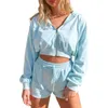 Moletons femininos Conjunto de roupas esportivas de três peças de cor sólida Jaqueta com capuz Tubo Tops e shorts Azul/Rosa/Cinza