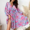 Casual Dresses Beach Mini Dress Chic Low Cut Half Sleeve Big Hem Women Summer Woman Clothing Lady