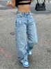 Damenhose, Caprihose, hohe Taille, Jeans, Damentasche, Jeans, 2023, neue Hose mit geradem Bein, Y2k-Denim-Hose, Vintage, lockere blaue Waschung, Mom-Jeans Z230809