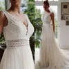 Robe De Novia Robes De Mariée Boho Robes De Mariée 2022 Col En V Plage Dentelle Élégant Bohème Tulle Sexy Dos Nu Robe De Mariage260T